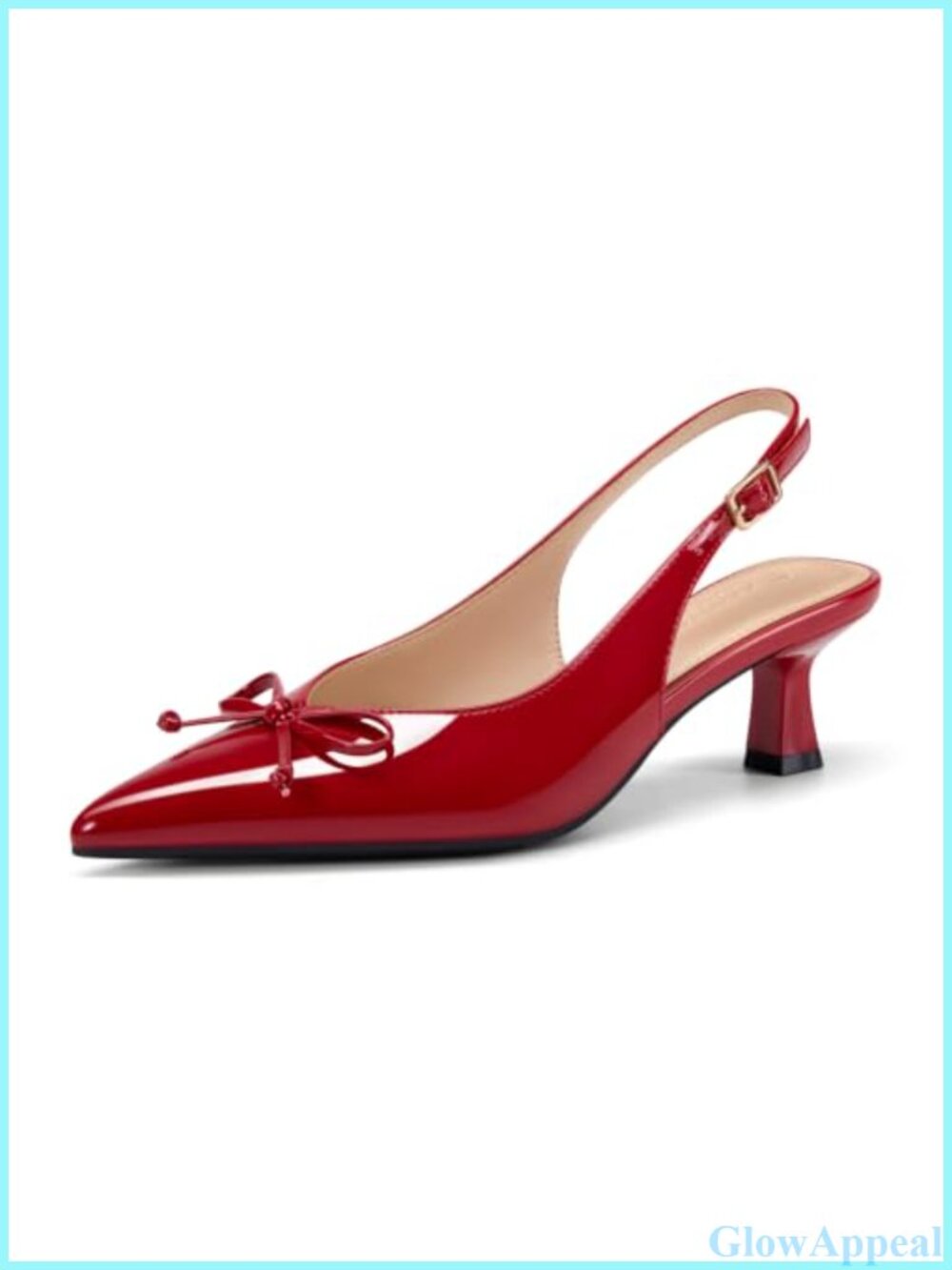 Coutgo Slingback Kitten Heel Pointed Toe Faux Leather Pumps
